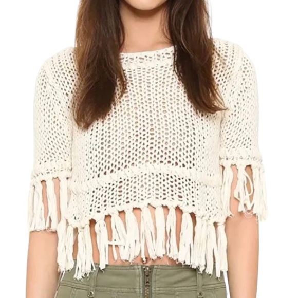 Free People Sweaters - Free People Ivory Fringe Top XS NWT